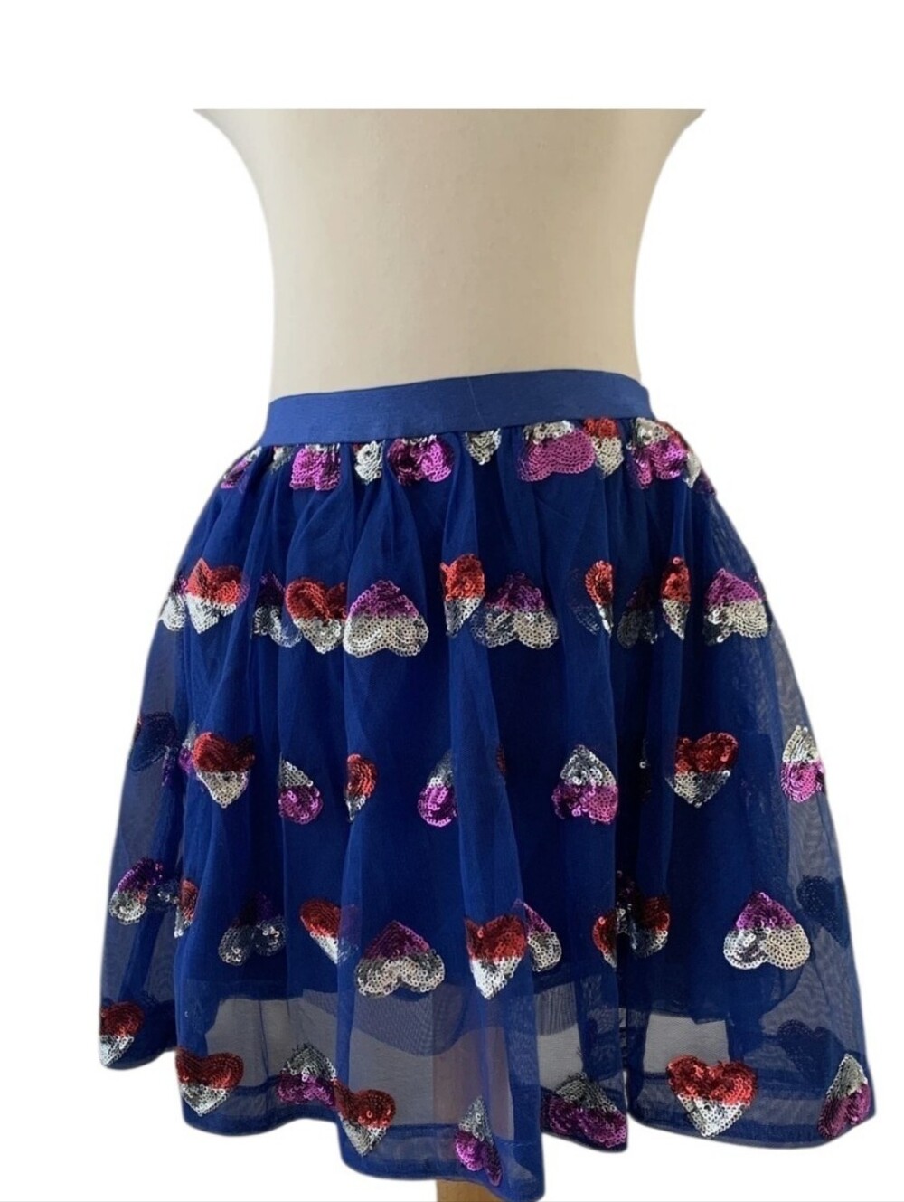 Cat & Jack Girls Blue Tulle Tutu Skirt with Sequin Hearts Size S
